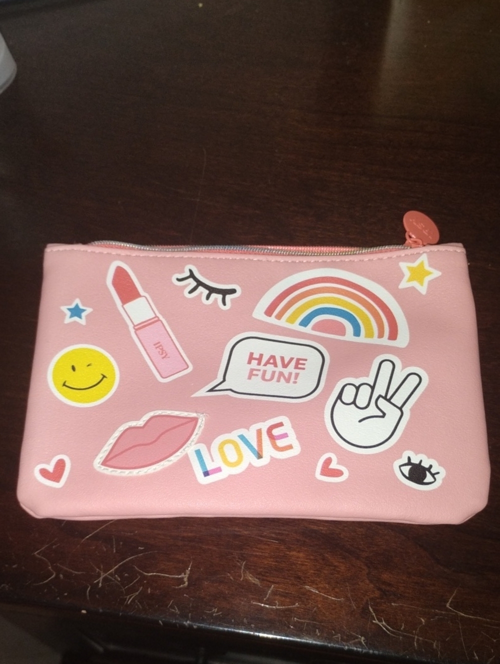ipsy Pink Sticker-Print Kids Makeup Pouch